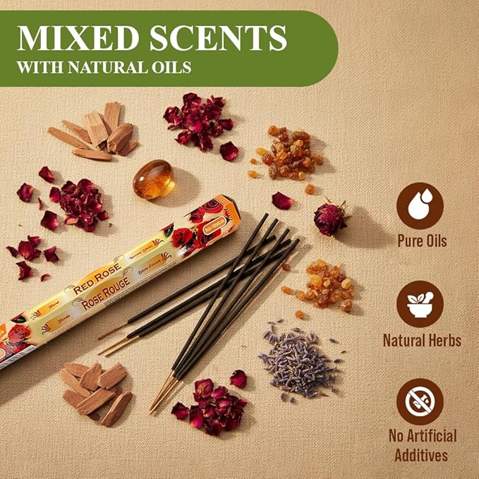 Tulasi Incense Sticks with Natural Oils Set of 6 Fragrances (120 Sticks) Hand Rolled Incense Sticks, Calming Home Aromatherapy, Meditation, Relaxing, Mixed Scents with Natural Oils, Thanks Giving