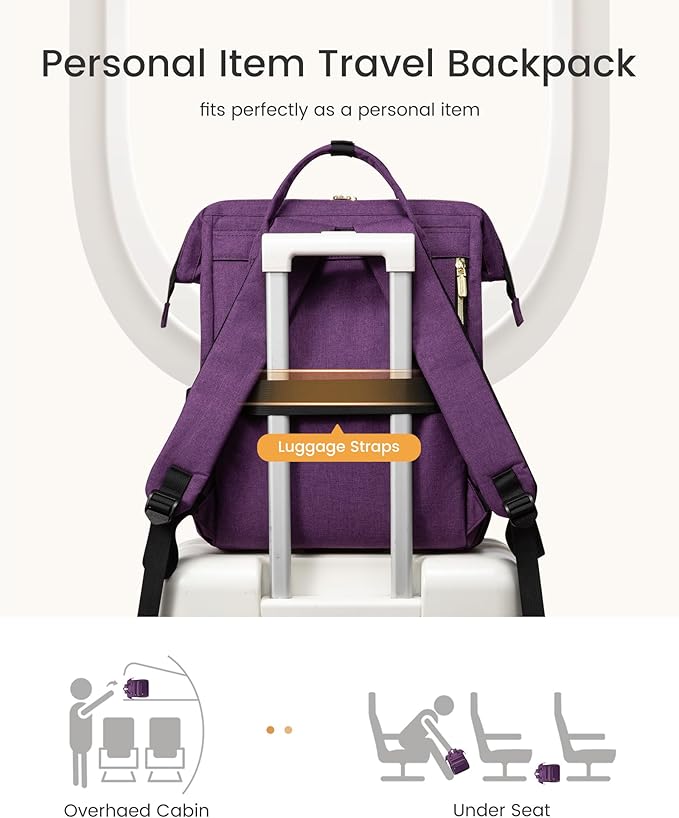 LOVEVOOK Laptop Backpack for Women with Giant Tumbler Holder Pocket,17 inch Waterproof Travel Backpack Purse Computer Laptop Bag,Professional Work College Nurse Teacher Backpack Daypack,Light Purple