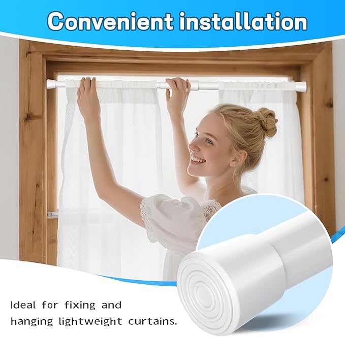 2pcs Shower Curtain Tension Rods 41-75 Inches Adjustable Spring Rod No Drill Anti-slip for Windows,Kitchen,Bathroom,Doors,Closet,Doorway 42 to 74 inch, White