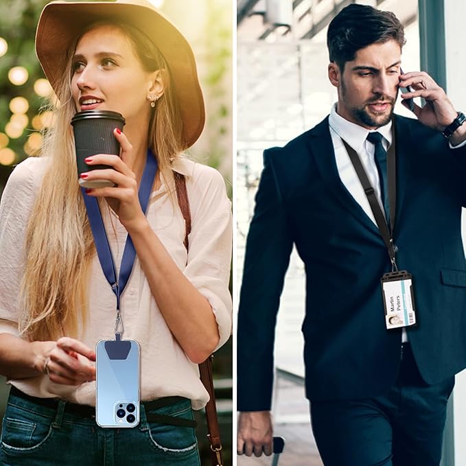 CACOE Phone Lanyard 2 Pcs Adjustable Neck Strap,4 Pcs Patches,Universal Crossbody Multifuctional Patch Polyester Lanyards Compatible with Most Smartphones(Black+Dark Blue)