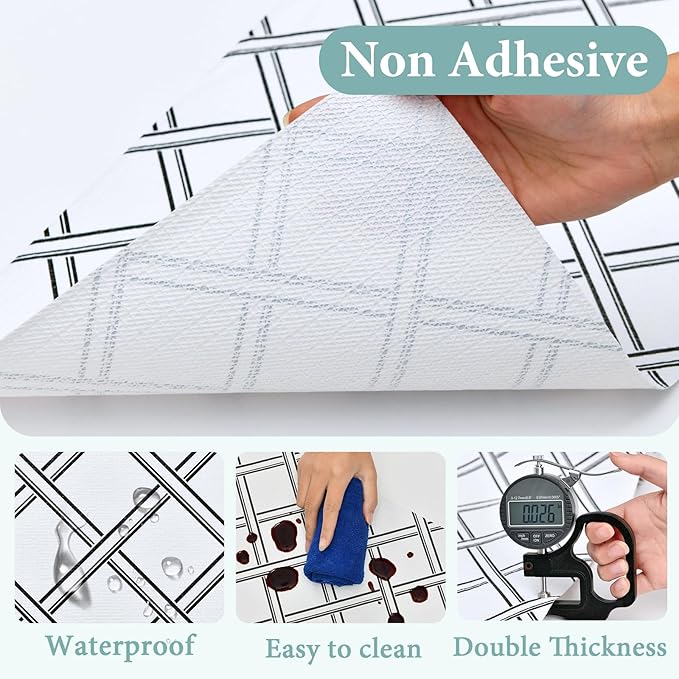 Drawer and Shelf Liner for Kitchen Cabinet: 17 in X 20 Ft Non Slip Waterproof Shelf Paper Non Adhesive Refrigerator Liners Black and White Squares Easy Liners for Bathroom