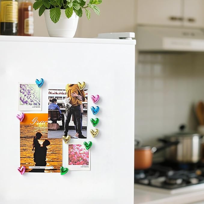 20PCS Heart Refrigerator Magnets,Mixed Gold Pink Blue Green 4 Colors,0.83inch Small Magnets for Fridge,Cute Colorful Plastic Love Heart Photos Magnetic Stickers for Whiteboard