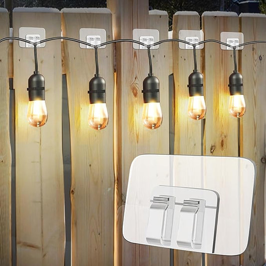 Hooks for Outdoor String Lights Clips: Heavy Duty Cable Clips with Waterproof Adhesive Strips for Hanging Christmas Light - Outside UV-Resistant Clear Sticky Cord Holders Rope Organizer (180)