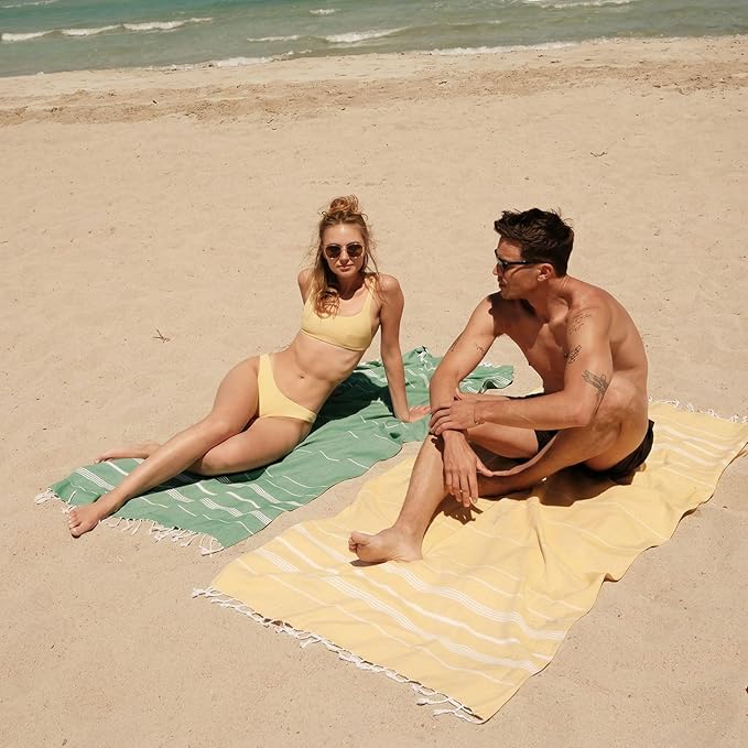 BAY LAUREL Turkish Beach Towel with Travel Bag 39 x 71 Quick Dry Sand Free Lightweight Large Oversized Towels Light
