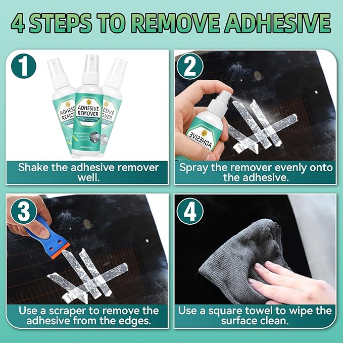 Halldeli Adhesive Remover Kit, Sticker Remover Spray for Cars, Floor, Windows, Surface-Safe Glue Remover with Plastic Scraper – Quickly Removes Decals, Tape Residue, Gum, Tar and Grease