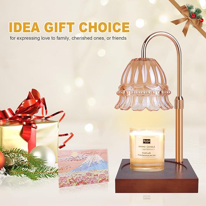 Candle Warmer Lamp, Candle Warmer Lamp Adjustable Height, Candle Warmer Light with Timer & Dimmer, Compatible with Jar Scented Candles, Flower Candle Warmer with 3 Bulbs for Home Decor