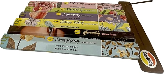 Sreevani Incense Sticks Variety Pack #10 and Incense Stick Holder Bundle with 6 Aromatherapy Fragrances