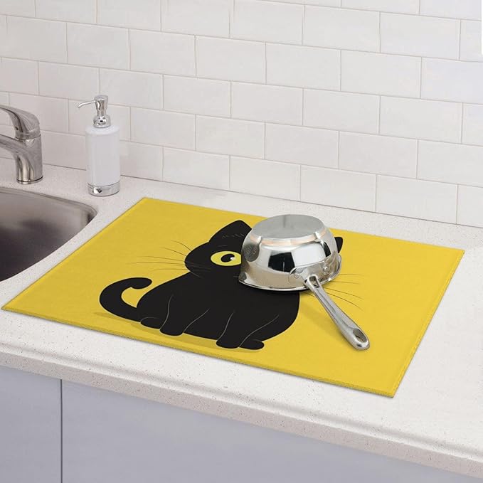 Cat Dish Drying Mat for Kitchen Counter Decor 18x24 Inch Floral Absorbent Reversible Microfiber Dish Drying Pad Flower Dish Drainer Rack Mats for Coffee Bar