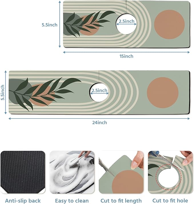 Patterned Sink Faucet Mat Kitchen Splash Guard Super Absorbent Drying Mat, Non-Slip Drain Pad for Kitchen Counter or Bathroom-15x5.5in