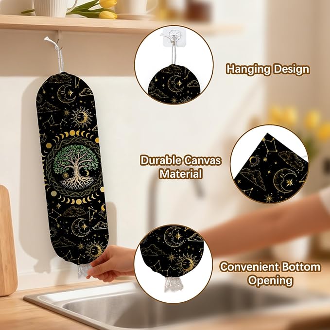 Plastic Bag Holder Dispenser, Tree Plastic Grocery Bag Organizer & Wall Mount Paper Trash Bag Saver Storage for Kitchen Home Pantry Decor, Tree Shopping Bags Storage Dispenser