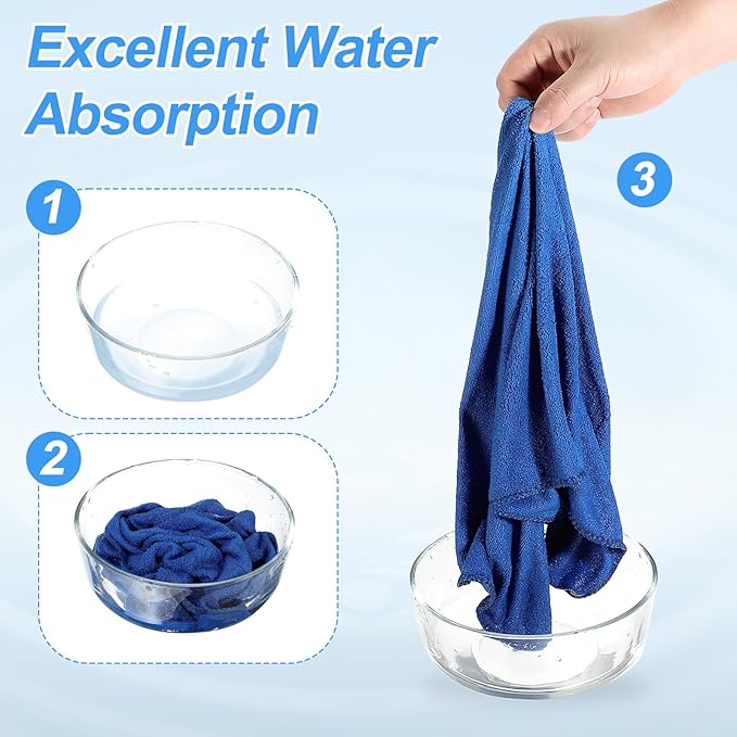 HARFINGTON 6 Pack Microfiber Cleaning Cloth, 8" x 8" Multi-Functional Cleaning Towels Reusable Absorbent Rags with Hook for Car Wash Kitchen Household Window Clean, Sapphire Blue