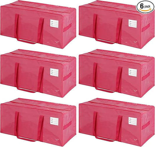6 Pack Heavy Duty Extra Large Moving Bags with Handles,Waterproof Foldable Storage Totes, Clothing Storage Bags, Packing Moving Boxes for College Supplies, Pink