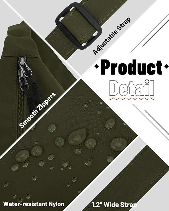 Crossbody Sling Bag for Women Men Trendy, Crescent Bag with Adjustable Strap, 2 Zippers Lightweight