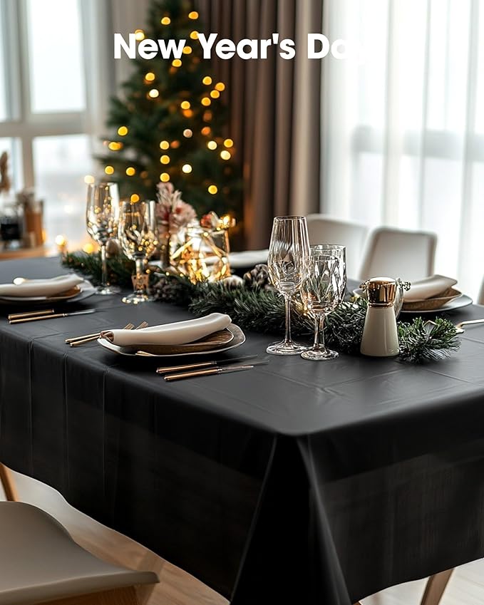 Pureegg Plastic Table Cloth Disposable 10 Pack, 54 x 132 Inch Table Cloths, Halloween Party Decorations, Summerween Decor, Halloween Tablecloths, Rectangle, Plastic Cover, Leakproof & Sturdy, Black