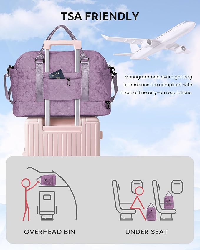 Unique Gifts for Her - Overnight Bags for Women, Personalized Weekender Bag, Monogram Travel Bag for Women with Trolley Sleeve & Wet Pocket, Letter Travel Bag with Makeup Bag (Letter D)