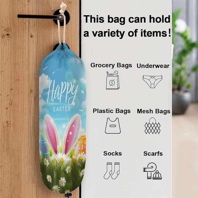 Pardick Plastic Bag Holder, Easter Egg Bunny Grocery Bag Holder for Shopping Bags, Wall Mount Plastic Bag Storage Organizer Dispenser, Storage Holder for Home Kitchen Camper,A-13