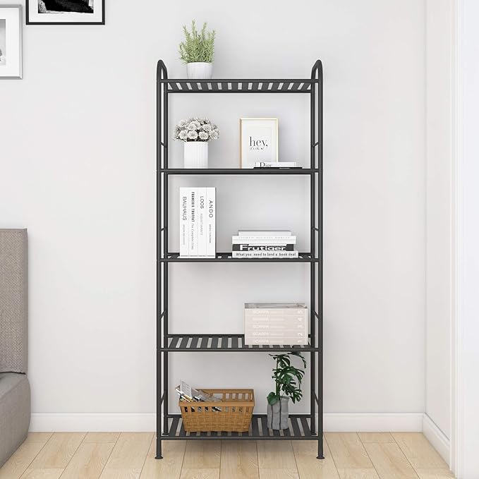 JSB 5-Tier Adjustable Shelving Unit, Heavy Duty Storage Rack Organizer, Metal Corner Shelf for Kitchen, Living Room, Laundry, Pantry, Bathroom (Black, 5 Tier)…