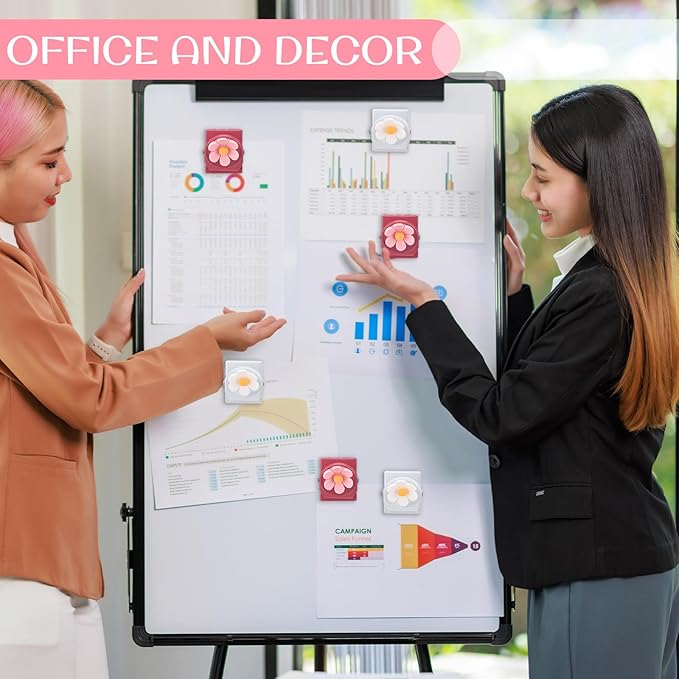 AceOrbit 12 Pcs Flower Magnets Clips Refrigerator Magnetic Clips Colorful Decorative Magnets Metal Magnet for Fridge Whiteboard Classroom Kitchen Office (White and Pink)