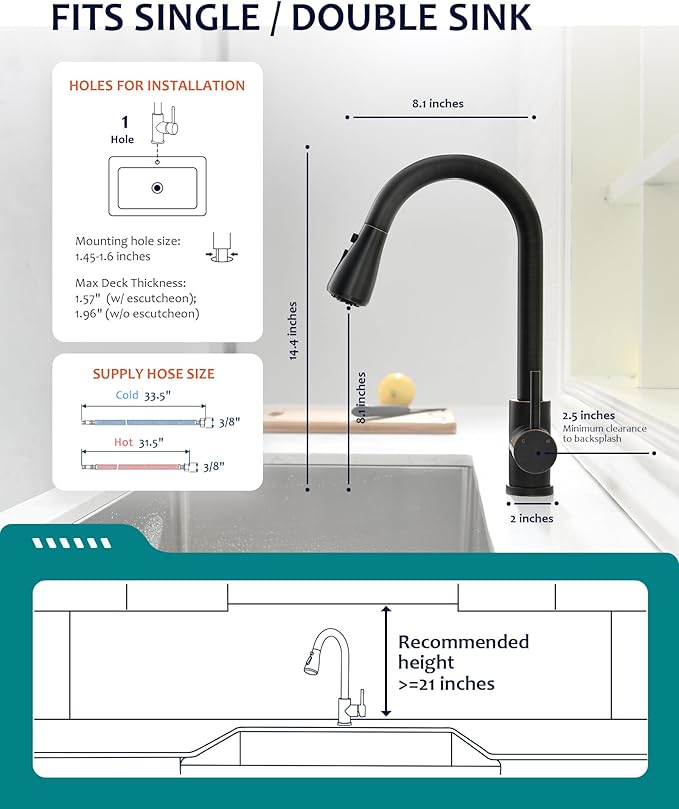 VFAUOSIT Oil-Rubbed Bronze Kitchen Faucet with Pull Down Sprayer – High Arc Single Handle Classic Design, Stainless Steel Single Hole for Farmhouse Camper Laundry RV Bar Sink
