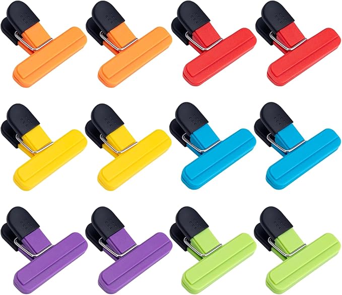 OWLKELA Chip Clips, 6 Pack Colors Plastic Food Clip for Snack, Heavy Duty Seal Grip Wide Open Bag Clips for Food Packages (3 inch x 2.5 inch)