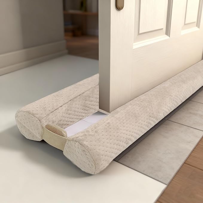 Under Door Draft Stopper Door, Sweep Weather Stripping, Double-Sided Windproof Seal Noise Blocker Window Breeze Blocker, Adjustable 32'' to 39'' Gap Filler, Beige