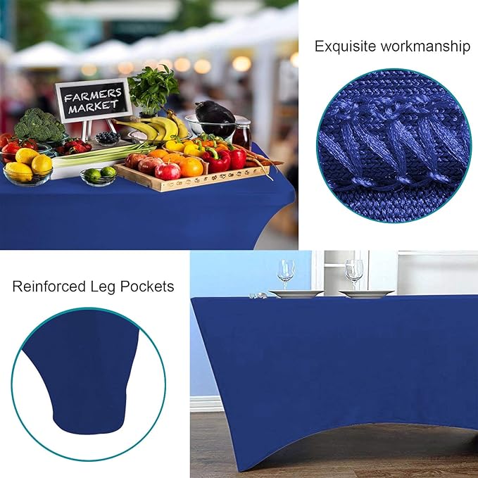RELIANCER 1 Pack Stretch Spandex Table Covers for Rectangular Tables, 8FT Elastic Fitted Tablecloth, Universal Rectangular Table Cloth Protector for Outdoor Party, Wedding, Bar, Birthday, Banquet, Events