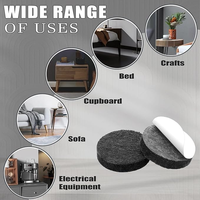 Yelanon Felt Furniture Pads - 182 Pcs Premium Felt Pads for Chair Legs, Furniture, Floor Protectors for Hardwood Floors, Black & Brown