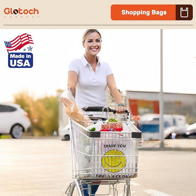 Glotoch 1000 Count Plastic Thank You T-shirt Bags Smile Face, 11.5 x 6.5x 21" HAVE A NICE DAY Grocery Shopping Gift Bag with Handle for Restaurant, Retail, Takeout, Convenience Store, in Bulk Business
