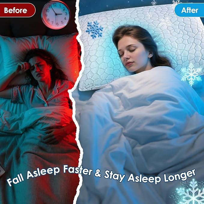 Cooling Pillows King Size Set of 2, Firm Shredded Memory Foam Pillows for Side Back Stomach Sleepers, Two-Sided Cool Neck Pillow for Neck Shoulder Pain, Luxury Gel Cold Bed Pillow for Hot Sleepers