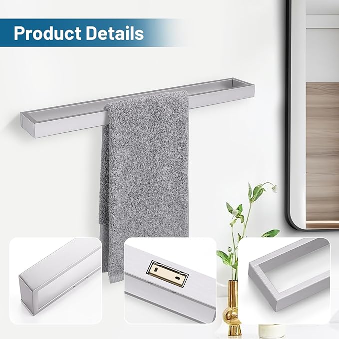 TNOMS Single Towel Bar Towel Holder Bathroom Hardware Accessories,Stainless Steel Wall-Mounted Towel Rack Towel Rail,20 Inches Brushed Nickel