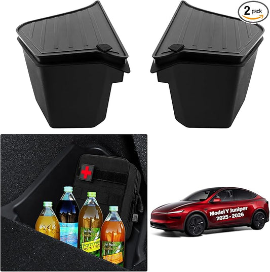 cybtkcar for Tesla Trunk Storage Bins Model Y Juniper 2026 2025 Refresh Rear Organizer with Lid Trunk Side Storage Box Model Y Interior Accessories TPE Waterproof Cargo Storage Bins Black 2PCS