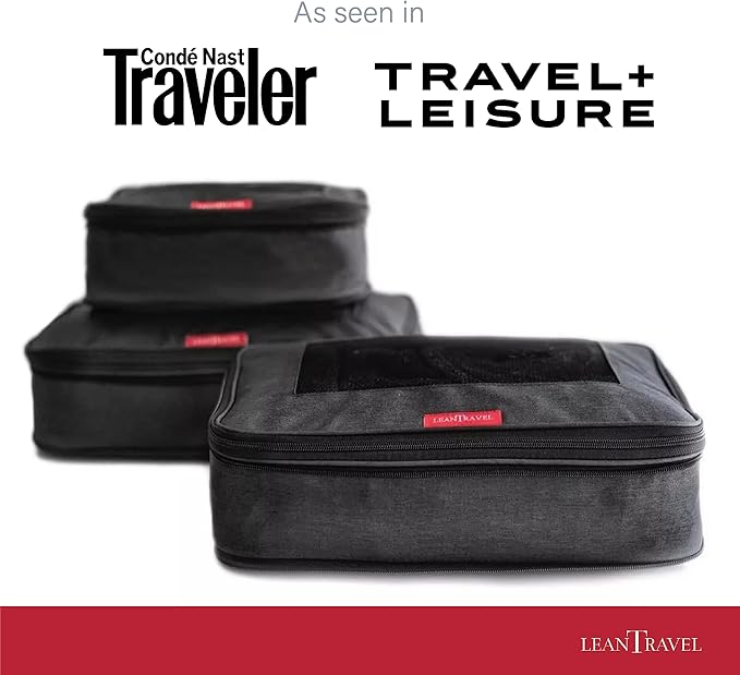 LeanTravel 압축 여행용 정리 팩킹 큐브 (이중 지퍼, 3팩 (2L+1M), 블랙)