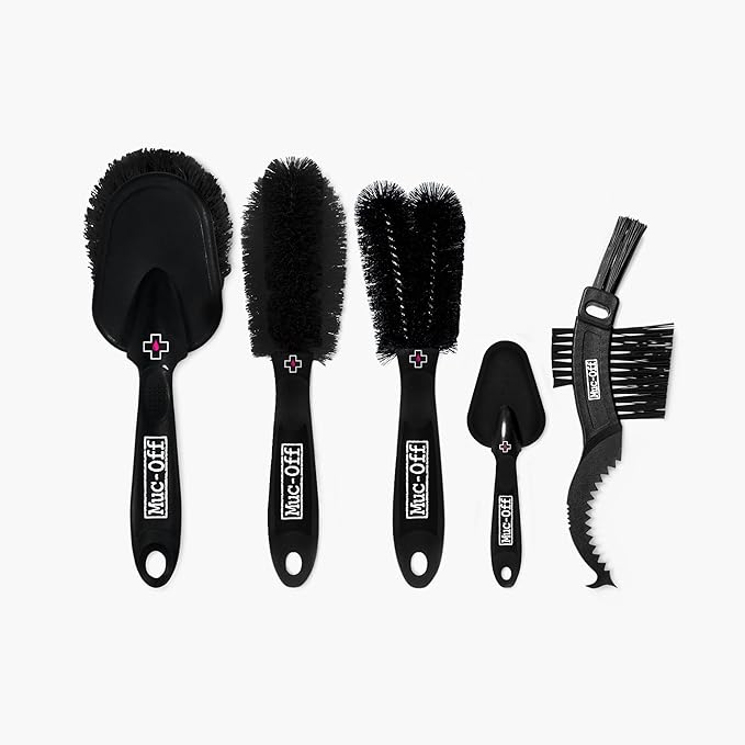 Muc-Off 206 5 Piece Premium Brush Kit - Includes 5 Bike Cleaning Brushes With Durable Nylon Bristles And Ergonomic Rubberised Handles To Minimise Impact