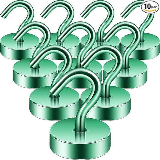 Neosmuk Magnetic Hooks, Cruise Ship Essentials, 40lb+ Heavy Duty Magnetic Hooks for Cruise Cabins, Refrigerator, Grill, Hanging, and Travel | Extra Strong Must-Haves Magnet Hook,Green,Pack of 10