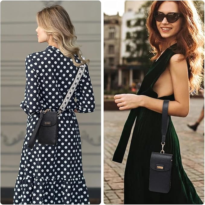 AnsTOP Small Leather Crossbody Bag for Women,Phone Purse with Detachable & Adjustable Strap,Compact and Stylish Black