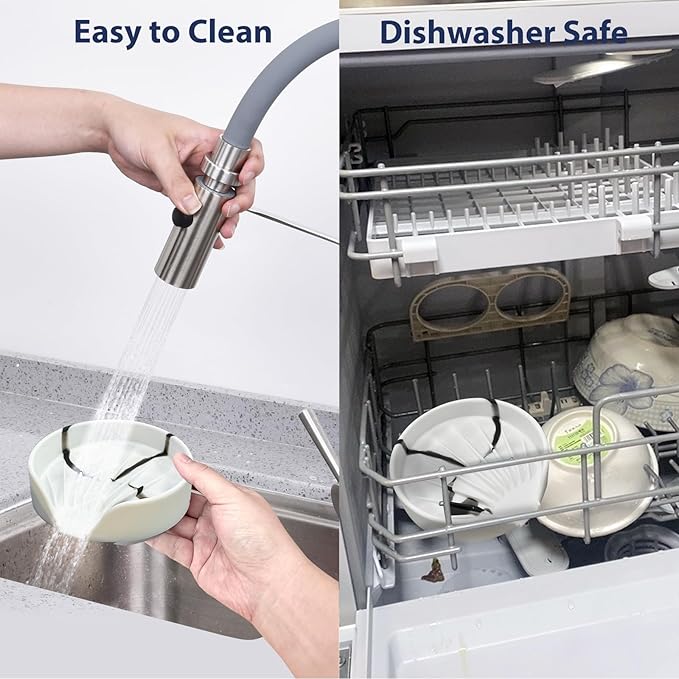 Sponge Holder for Scrub Daddy with Suction Cups and Drain Spout Kitchen Sink Caddy Organizer, Soap Dish Holder Accessories Rack, Dishwasher Safe - 4.7"x4.7", Marble White