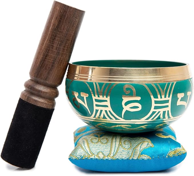 Tibetan Singing Bowl Set - Authentic Handcrafted Mindfulness Meditation Holistic Sound 7 Chakra Healing by Himalayan Bazaar (Turquoise)
