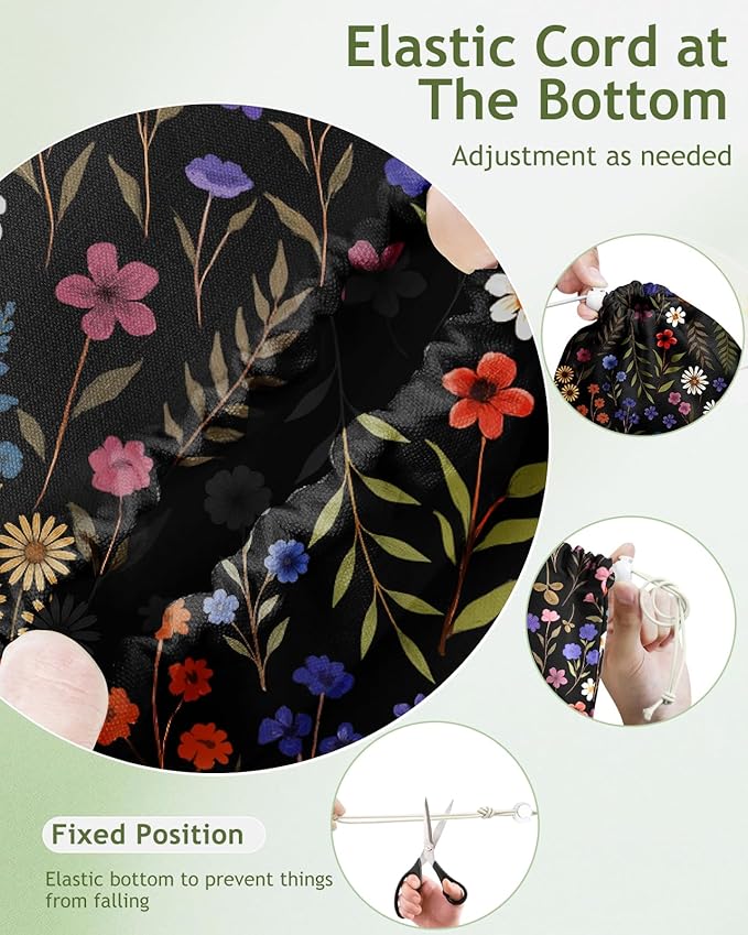 Kokaaee Plastic Bag Holder Organizer - 1 Pack Reusable Canvas Grocery Bags Holder Hanging Wall Cute Aesthetic Shopping Bag Storage Dispenser with Drawstring Closure for Kitchen Home, Black Floral