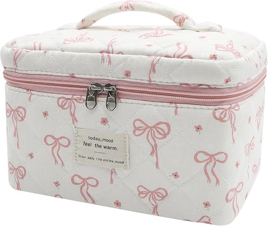 Gosect Large Makeup Bag, Cute Cosmetic Bag for Women Girls, Floral Coquette Aesthetic Toiletry Bag, Travel Make Up Organizer Bag (Pink Small Butterfly)