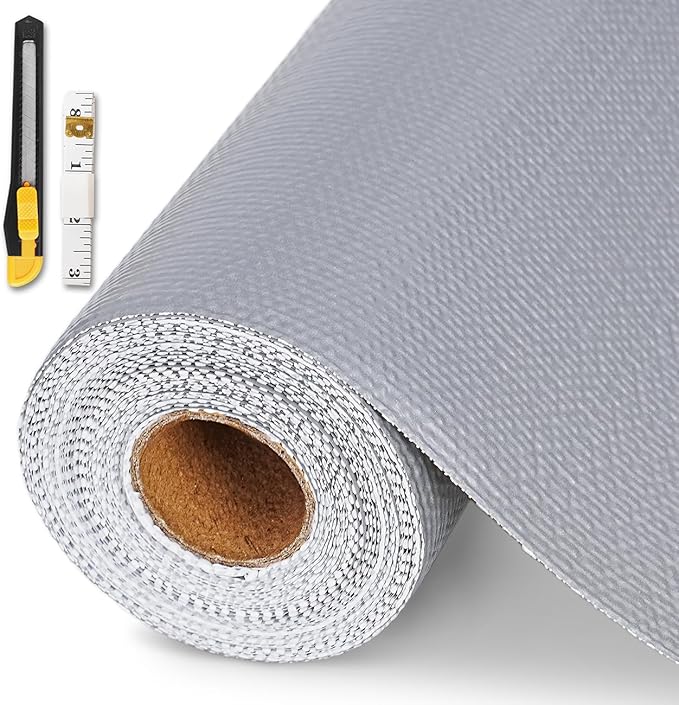 Drawer and Shelf Liner for Kitchen Cabinet,Non-Adhesive Cabinet Liner 18in x 10FT,Waterproof Shelf Paper Non-Slip Mats Cupboard Liners Contact Protect Dresser/Shelves/Table-Grey