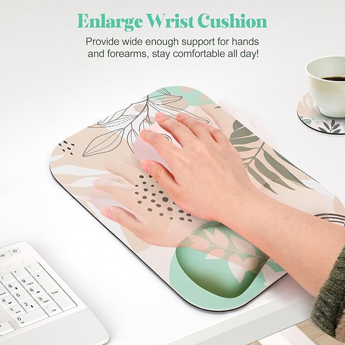Gimars Large Smooth Superfine Fibre Memory Foam Ergonomic Mouse Pad Wrist Rest Support Mousepad with Non-slip Base for Laptop, Computer, Gaming & Office, Free Coaster Included - Morandi Beige
