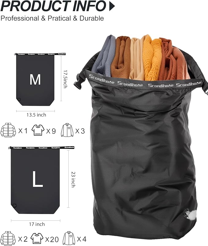 Travel Laundry Bag, Pump-Free Vacuum Compression Dirty Clothes Bag, Small Reusable Waterproof & Washable Laundry Bag, Wet and Dry Bag, Ideal for Suitcases, Road Trip Essentials (1 Pcs) Black