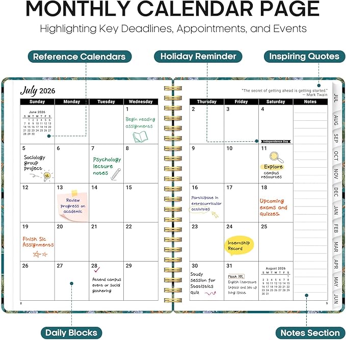 Planner 2026-2027, Academic Year Weekly and Monthly Calender Planner, from Jul 2026 - Jun 2027, Spiral Bound School Planning Book, Perfect for Teacher, Student, Women & Men, A5 (6.3" x 8.5"), Cats in Vine