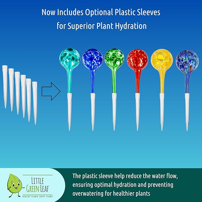 Little Green Leaf Automatic Plant Watering Globes Self Watering Planter Inserts (Set of 6) | Hands-Free Multicolor Glass Bulbs | Planter Spikes to Support Indoor & Outdoor Plant Health (350ml)