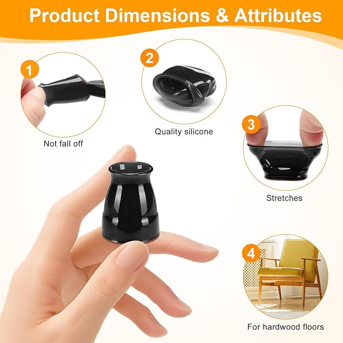 CHUNZEXI 36 Pack Extra Small Chair Leg Floor Protectors for Hardwood Floors, Silicone Felt Covers Pads Caps, Protect Wood Furniture Feet Floors Noise Reduce and Scratch (Universal X-Small & Black)