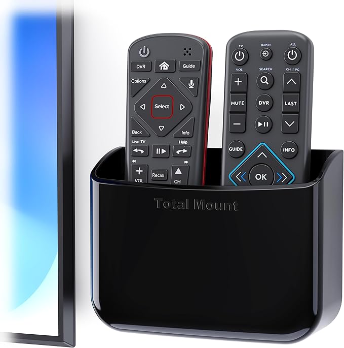 TotalMount Universal Remote Control Holder – Attaches to Wall or Back of TV – Compatible with All TV Remotes (Premium Black, Large)