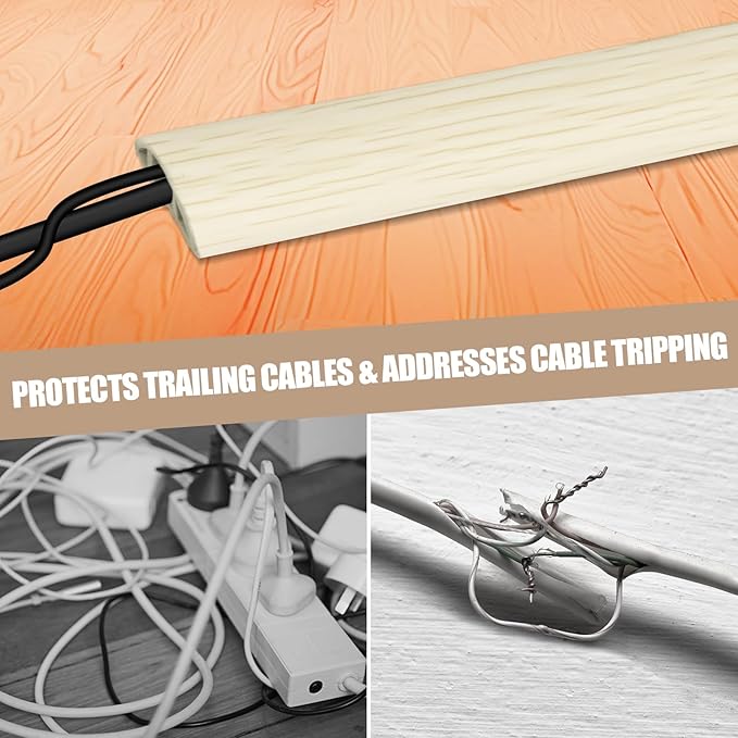 Floor Cord Cover Self Adhesive Cord Hider, 3.3FT Cable Management, Extension Strip Protector for Wires, Prevent Cable Trips for Offices, Gyms, Exhibitions Cavity: 0.3"(W) x 0.28"(H) Yellow Wood