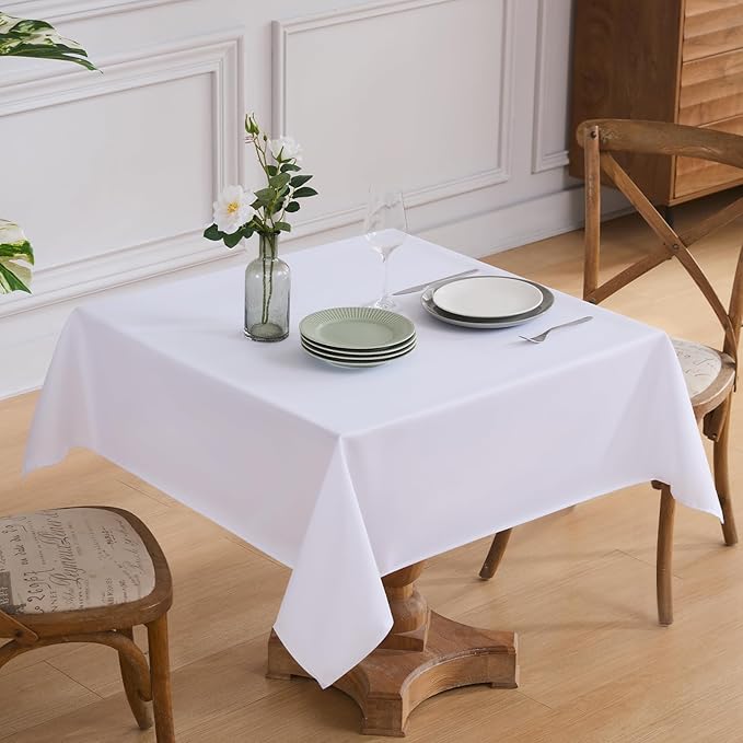 VidaFete Square Tablecloth 6 Pack 52 x 52 Inch Tablecloths Stain Wrinkle Resistant Polyester Dining Table Cover for Kitchen Dining Party Wedding Rectangular Tabletop Buffet Decoration (White)
