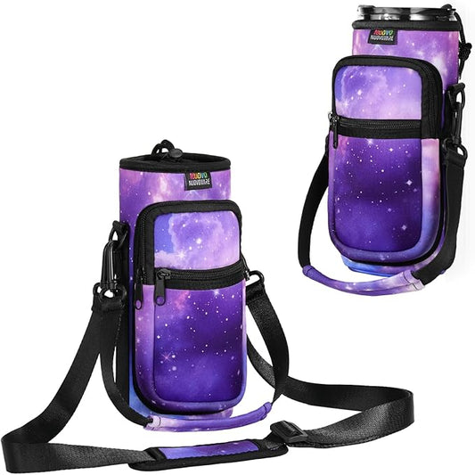 Nuovoware Water Bottle Carrier Bag,25oz/40oz/64oz Bottle Pouch Holder,Adjustable Shoulder Hand Strap 2 Pocket Sling Neoprene Sleeve Sports Accessories for Hiking Travelling Camping