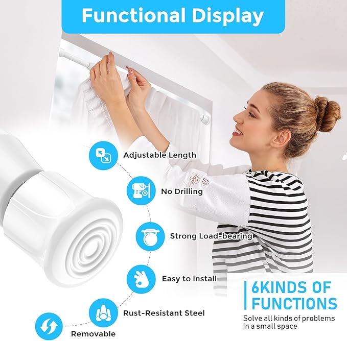 AIZESI 2 Pack Tension Rods for Windows 28 to 48 inch, Adjustable Short Curtain Rods No Drilling Small Tension Rods for Windows Door Kitchen Curtain, White